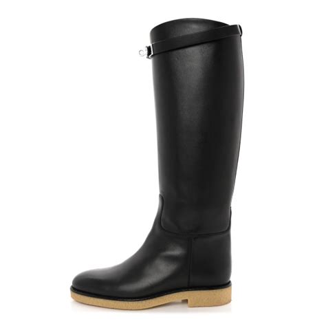 HERMES Calfskin Faustine Boots 37 Black 